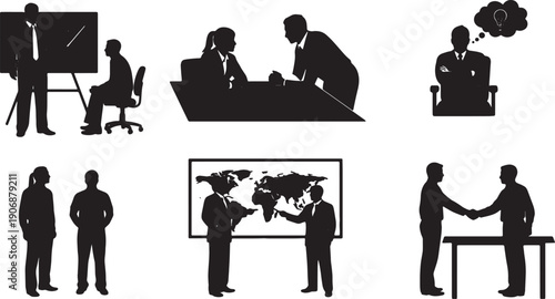 Black Solid Company Vision & Goals Explanation Silhouettes Set of Six on White Background