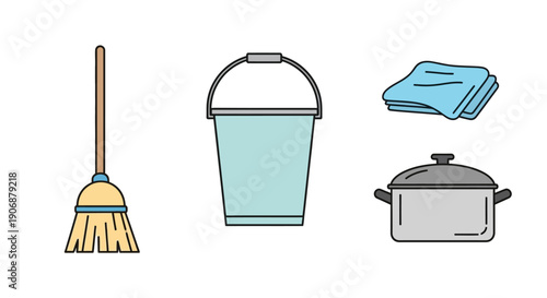 Cleaning Supplies and Household Items Illustration.