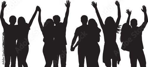 Black Solid Concert Fan Music Hugs Set of Six on White Background