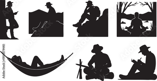 Contemplative and Resting Explorer Silhouettes Set of Six