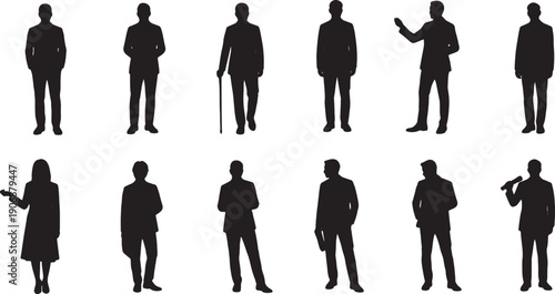 Black Solid Handling Constructive Criticism Silhouettes Set of Six on White Background