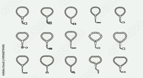 A serene collection of minimalist prayer beads icons, thoughtfully designed to symbolize spirituality and devotion for Ramadhan Kareem celebrations and religious practices