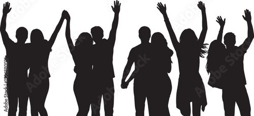 Black Solid Concert Fan Music Hugs Set of Six on White Background