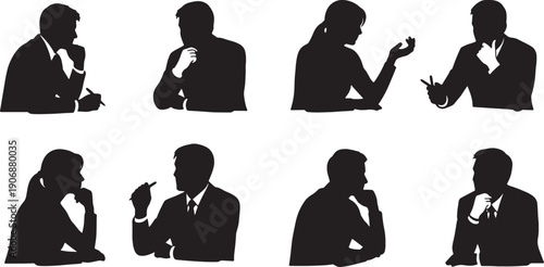 Black Solid Probing Questions Silhouettes Set of Six on White Background