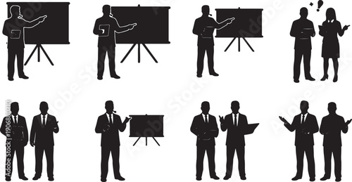 Black Solid Co-Presenting Team Silhouettes Set of Six on White Background