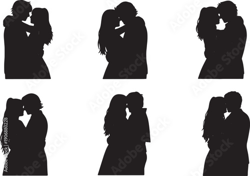 Black Solid Costume Cosplay Party Hugs Set of Six on White Background