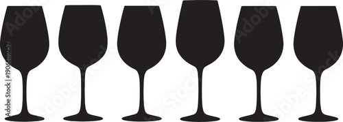 Black Solid Cozy Ambiance Wine Glasses Silhouettes Set of Six on White Background