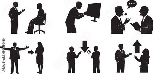 Black Solid CSR & Sustainability Commitment Silhouettes Set of Six on White Background