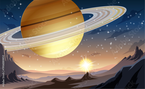 Background scene with planets in the space illustration for children and adults. vector