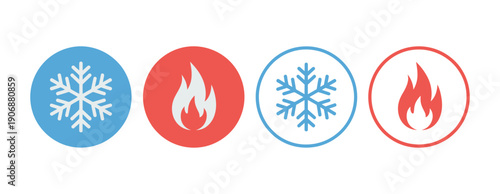 Hot and Cold Icon, Fire and Snowflake Temperature Control Sign for Heating and Cooling System Interface Button Design.
