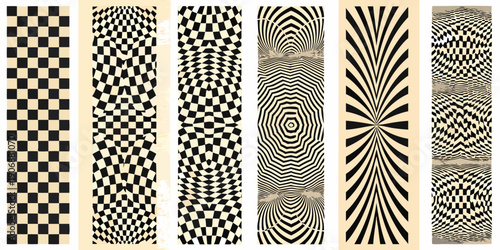 Optical illusions a series of vertically oriented geometric patterns