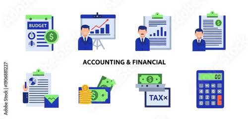 Finance icons business charts budget tax calculator