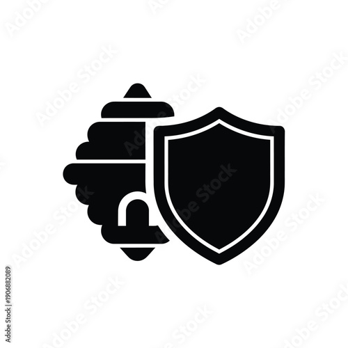 Beehive security icon with shield silhouette for apiary protection systems simple flat black graphic on white backdrop