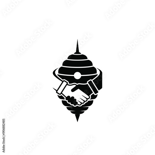 Handshake beehive icon black and white vector illustration honey business partnership symbol on white background