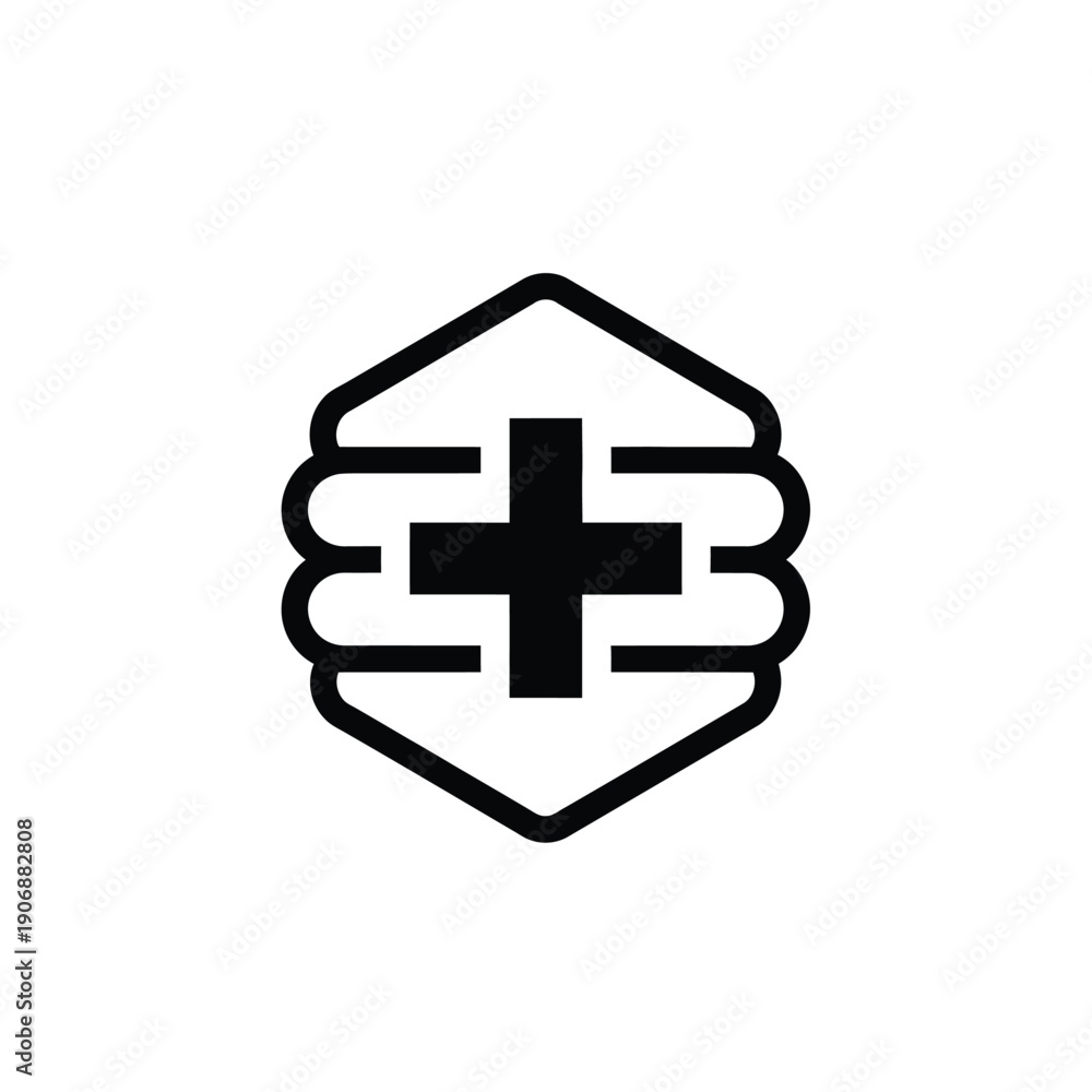 Fototapeta premium Medical honeycomb icon with cross symbol healthcare honey concept bee pharmacy wellness and pharmaceutical logo design