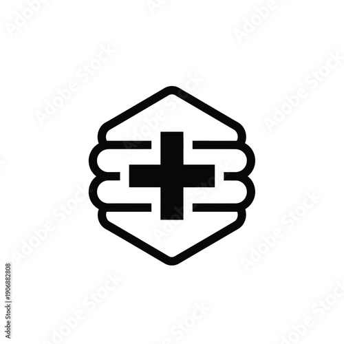 Medical honeycomb icon with cross symbol healthcare honey concept bee pharmacy wellness and pharmaceutical logo design