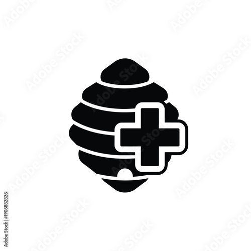 Beehive with plus sign icon. bee house vector. apiary honeycomb symbol. bee swarm in outline art