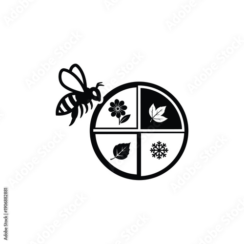 Bee and four seasons icon. insect and weather conditions. nature and climate changes
