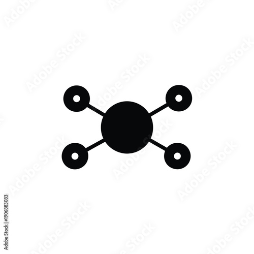 Network connection node symbol representing centralized data distribution and connectivity architecture in black style