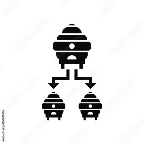 Apiary expansion concept icon showing beehive splitting process for honey production and colony management strategy