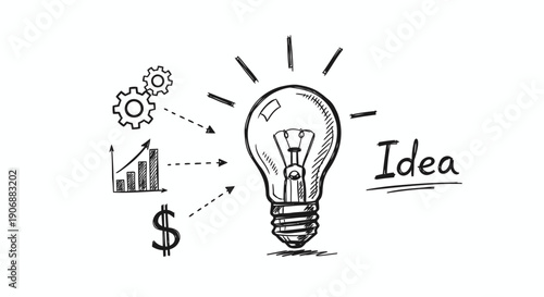 Business idea concept with light bulb, gear, graph and dollar sign, vector illustration for presentation or website