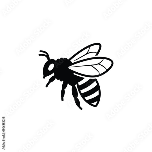 Single bee in flight, detailed illustration of an insect with wings and stripes, symbolizing nature and pollination