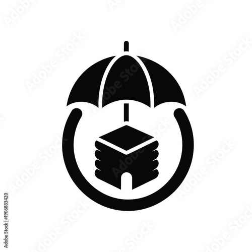 Modern beehive stack icon with protective umbrella symbol representing apiculture insurance and environmental safety