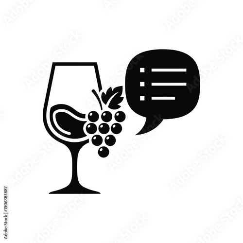 Wine tasting notes icon with glass grape bunch and speech bubble for sommelier review and beverage recommendation app