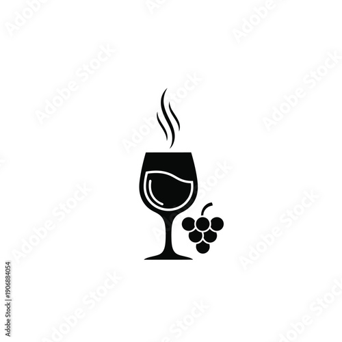 Wine glass with grapes and steam, icon, vector illustration