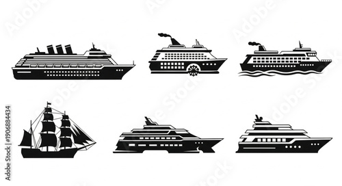 Collection of various ship silhouettes including cruise liners and sailing vessels.