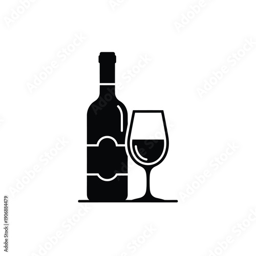 Wine bottle and glass icon set for winery branding restaurant menu alcohol beverage store and wine tasting event vector