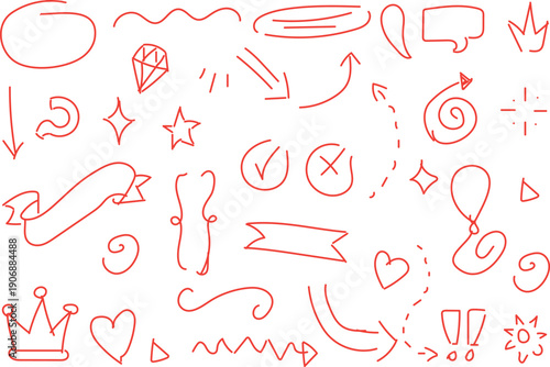 collection of hand-drawn doodle elements, which are abstract shapes intended for design and decoration. 