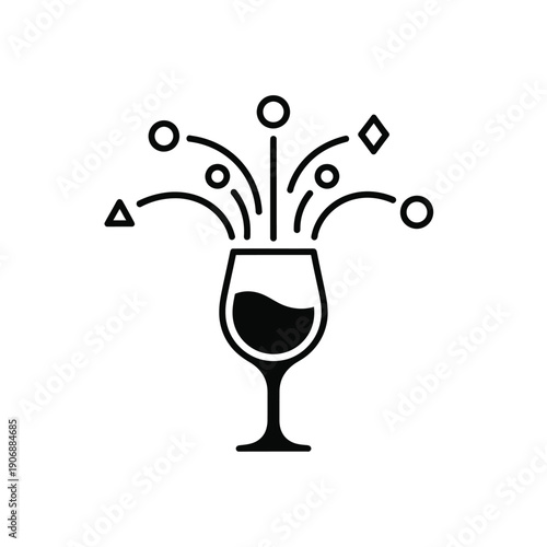 Abstract wine glass with a splash of geometric shapes representing an explosion of flavor and celebration
