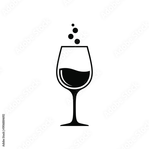 Simple wine glass with sparkling bubbles above, representing effervescence and celebratory beverages
