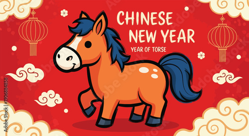 Cartoon Horse Illustration for Chinese New Year.