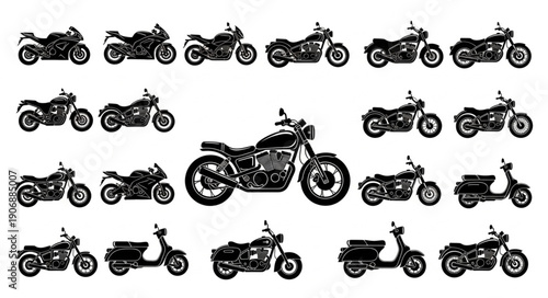 Collection of various motorcycle and scooter illustrations.