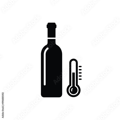 Wine bottle and thermometer vector icon. temperature control for perfect wine storage concept illustration