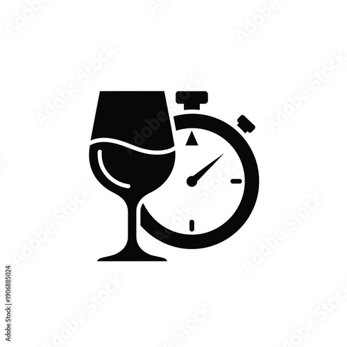 Wine glass with stopwatch vector icon. timing for wine tasting or serving concept illustration