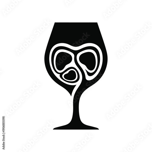 Wine glass with abstract swirls vector icon, represents wine aroma and taste complexity