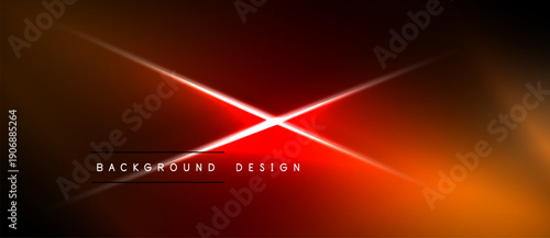 Abstract design features vibrant orange, red hues. Bright light streaks intersect, creating dynamic visual effect. Dark background enhances contrast.