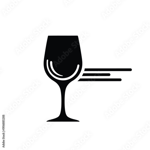 Minimalist black and white icon featuring a wine glass with two horizontal lines extending from its right side