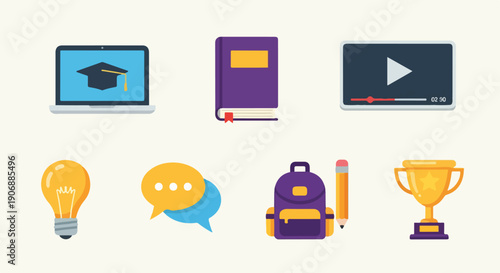 Flat vector icons representing education concepts