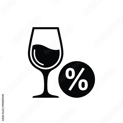 Alcohol content percentage wine glass icon simple black flat vector illustration isolated on white background silhouette