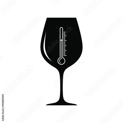 Wine glass with thermometer, drink temperature, alcohol measure and control, beverage chilling and warming icon