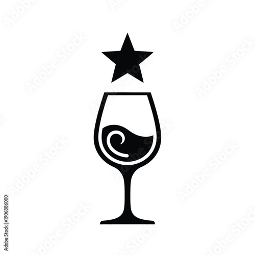 Award winning wine, premium wine glass with star icon in solid style, vector isolated on white background