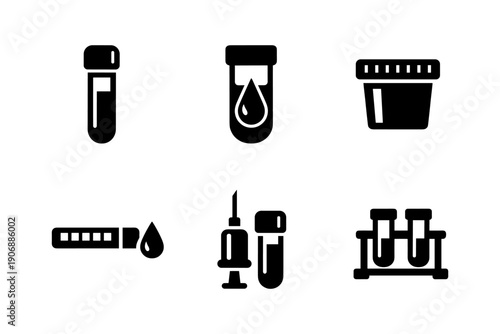 Medical laboratory test samples and blood analysis icons vector illustration
