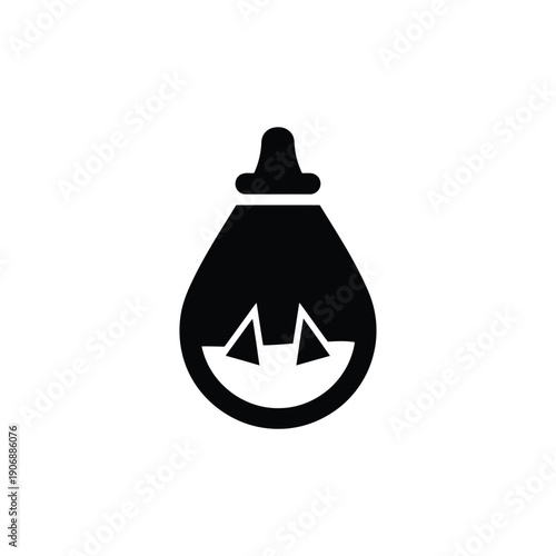 Black silhouette of pear shaped punching speed bag icon for boxing training equipment and gym workout fitness equipment
