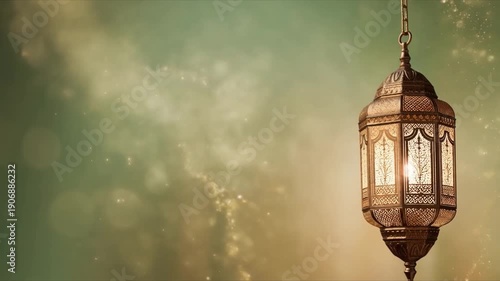 Eid Mubarak Decorative Lantern Hanging Light Motion Background with Copy Space.