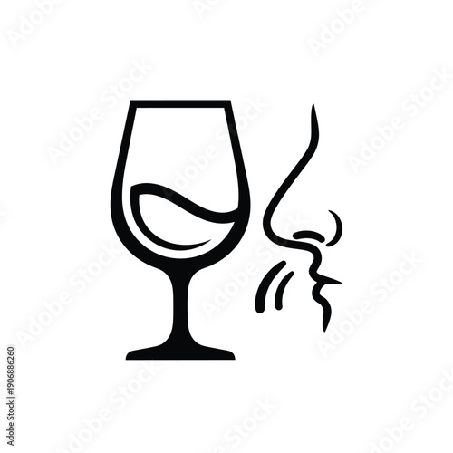 Nose smelling wine from glass, representing aroma and tasting experience, sensory perception