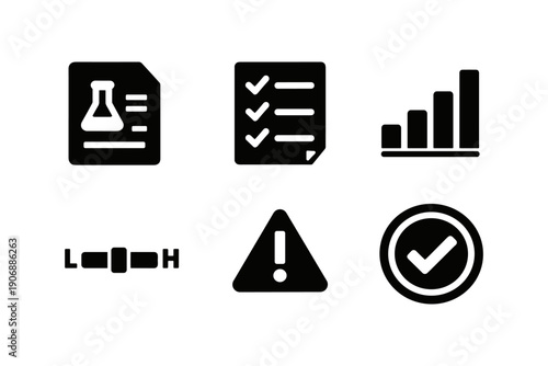 Lab test results and diagnostics report icons set. Medical analysis vector illustration